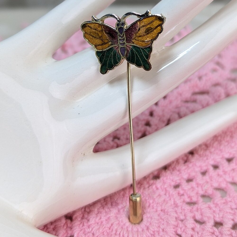 Vintage Butterfly Stick Pin Stickpin Enamel Metal Colorful